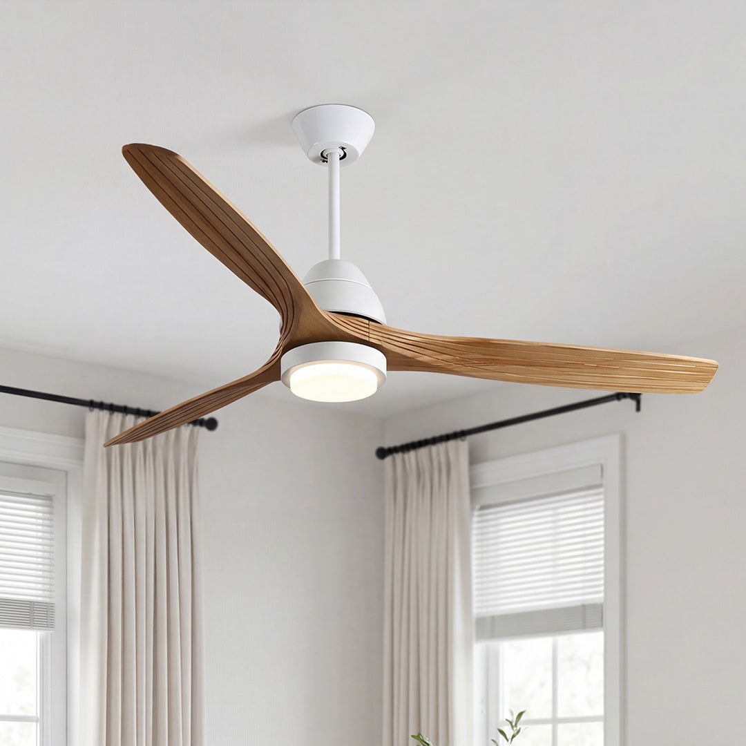 Nordic 52-Inch Wooden Ceiling Fan with Remote Control, 3 Blades, 6 Speeds, Light Fixture