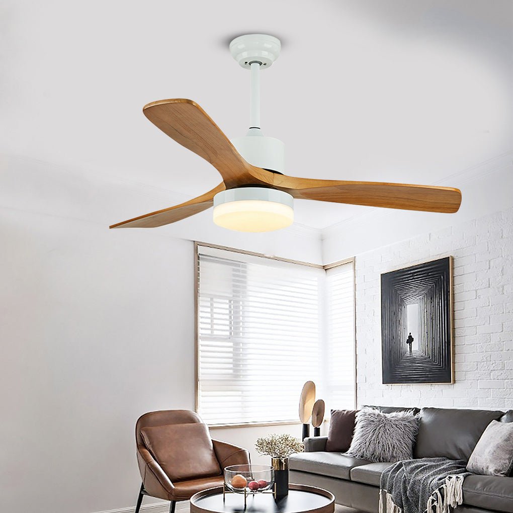 52" Nordic Minimalist Solid Wood LED Ceiling Fan Lamp for Living Room