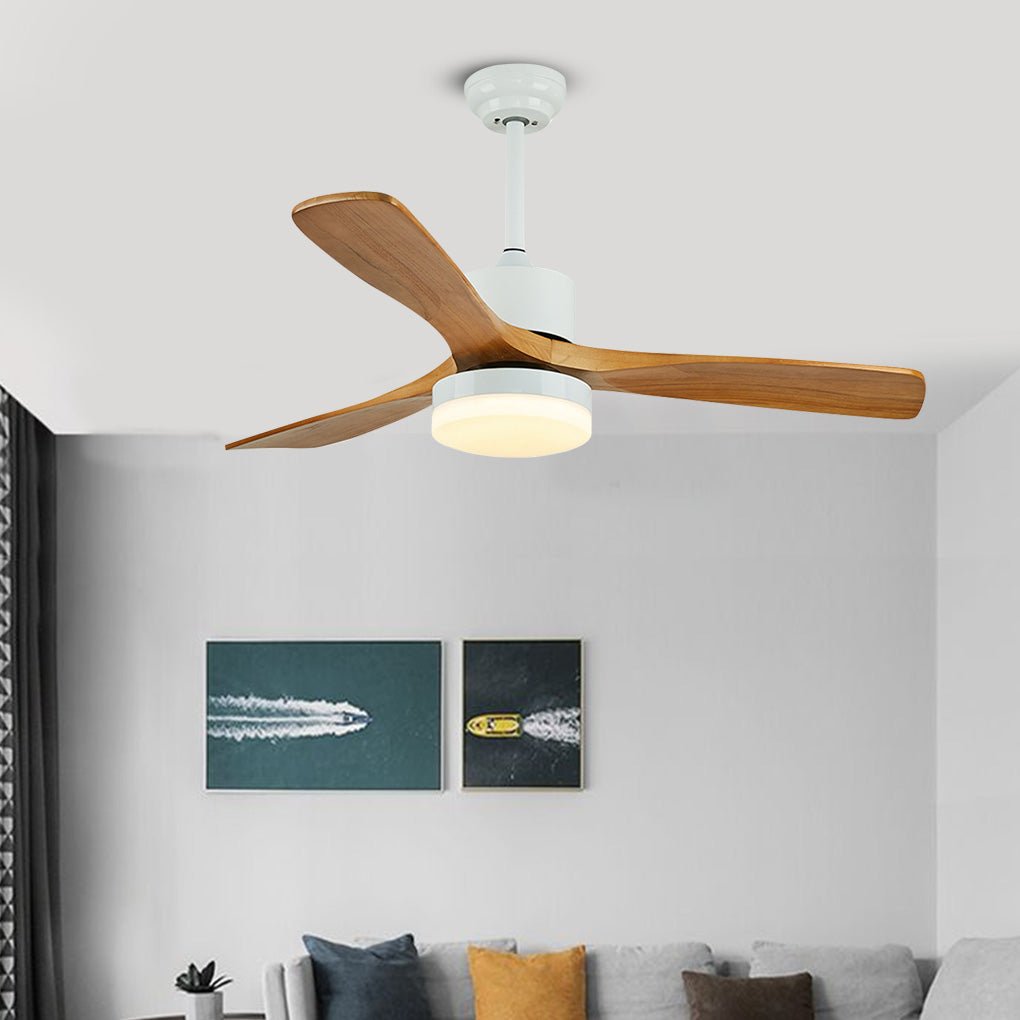 52" Nordic Minimalist Solid Wood LED Ceiling Fan Lamp for Living Room