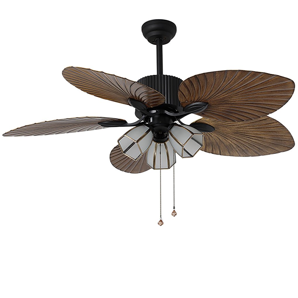 52" Leaf Shaped Blades Dimming 12W LED Rustic Inverter Ceiling Fan Light