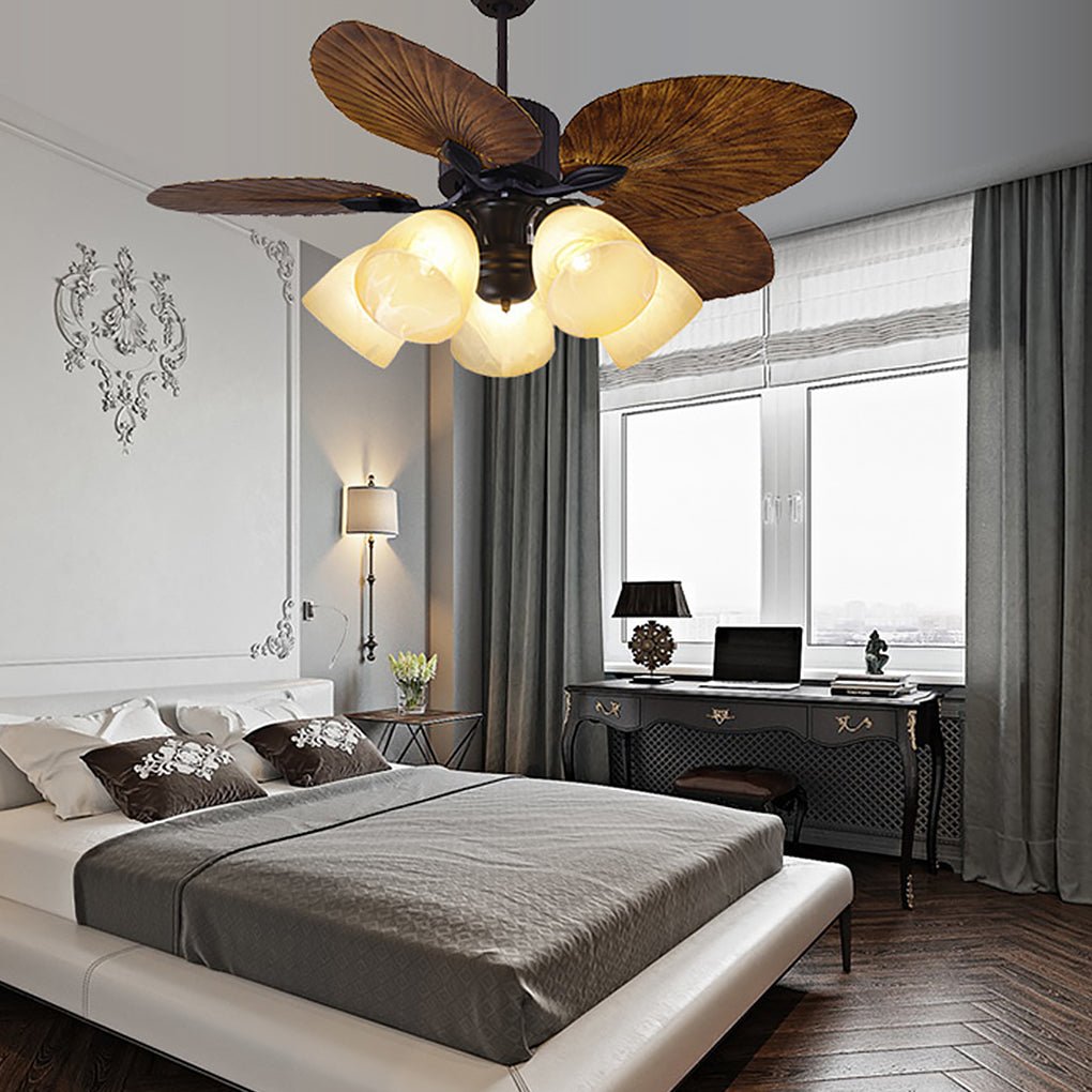 52" Leaf Shaped Blades Dimming 12W LED Rustic Inverter Ceiling Fan Light