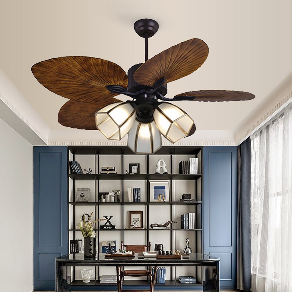 52" Leaf Shaped Blades Dimming 12W LED Rustic Inverter Ceiling Fan Light