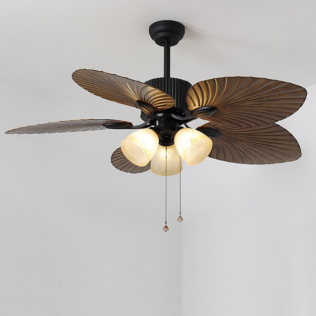 52" Leaf Shaped Blades Dimming 12W LED Rustic Inverter Ceiling Fan Light