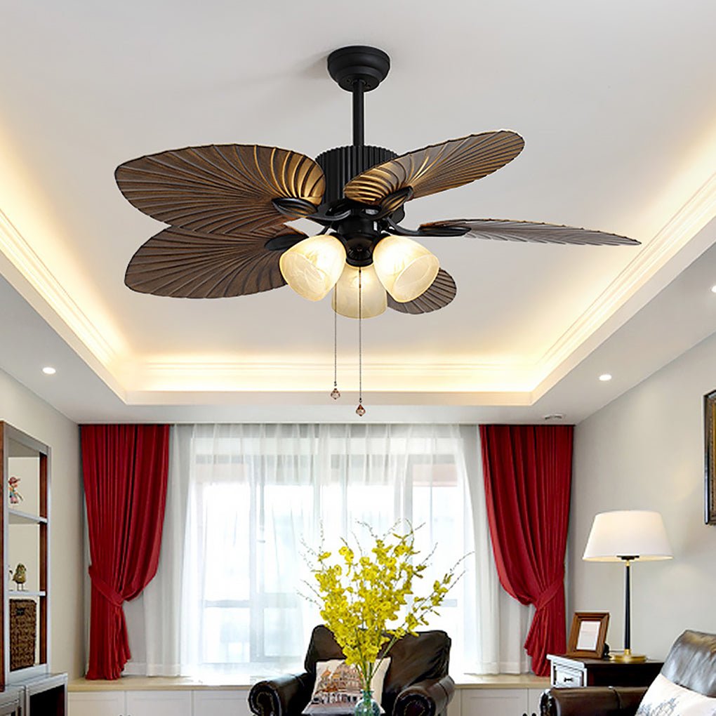 52" Leaf Shaped Blades Dimming 12W LED Rustic Inverter Ceiling Fan Light