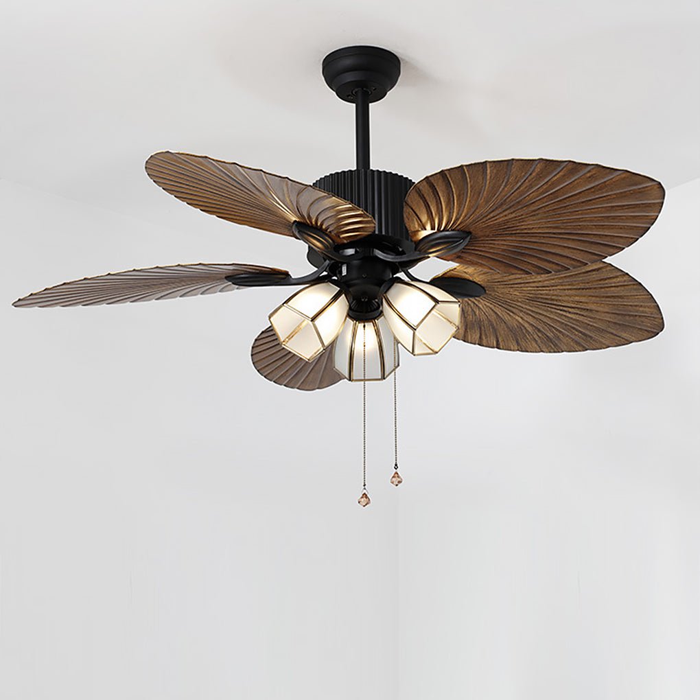 52" Leaf Shaped Blades Dimming 12W LED Rustic Inverter Ceiling Fan Light