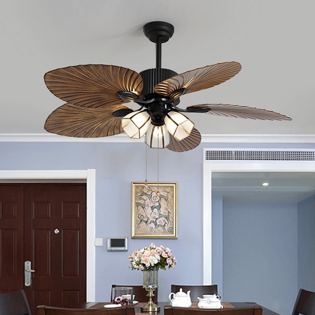52" Leaf Shaped Blades Dimming 12W LED Rustic Inverter Ceiling Fan Light