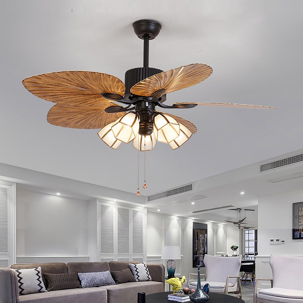 52" Leaf Shaped Blades Dimming 12W LED Rustic Inverter Ceiling Fan Light