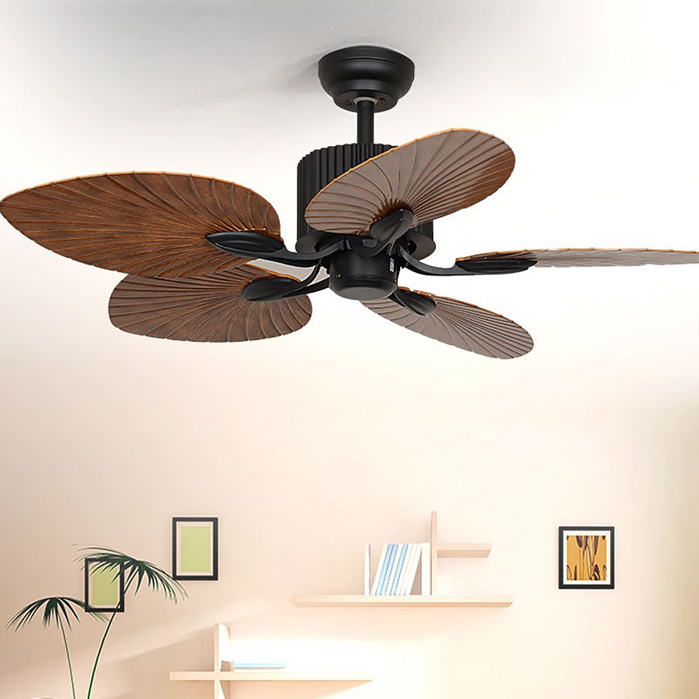 52" Leaf Shaped Blades Dimming 12W LED Rustic Inverter Ceiling Fan Light