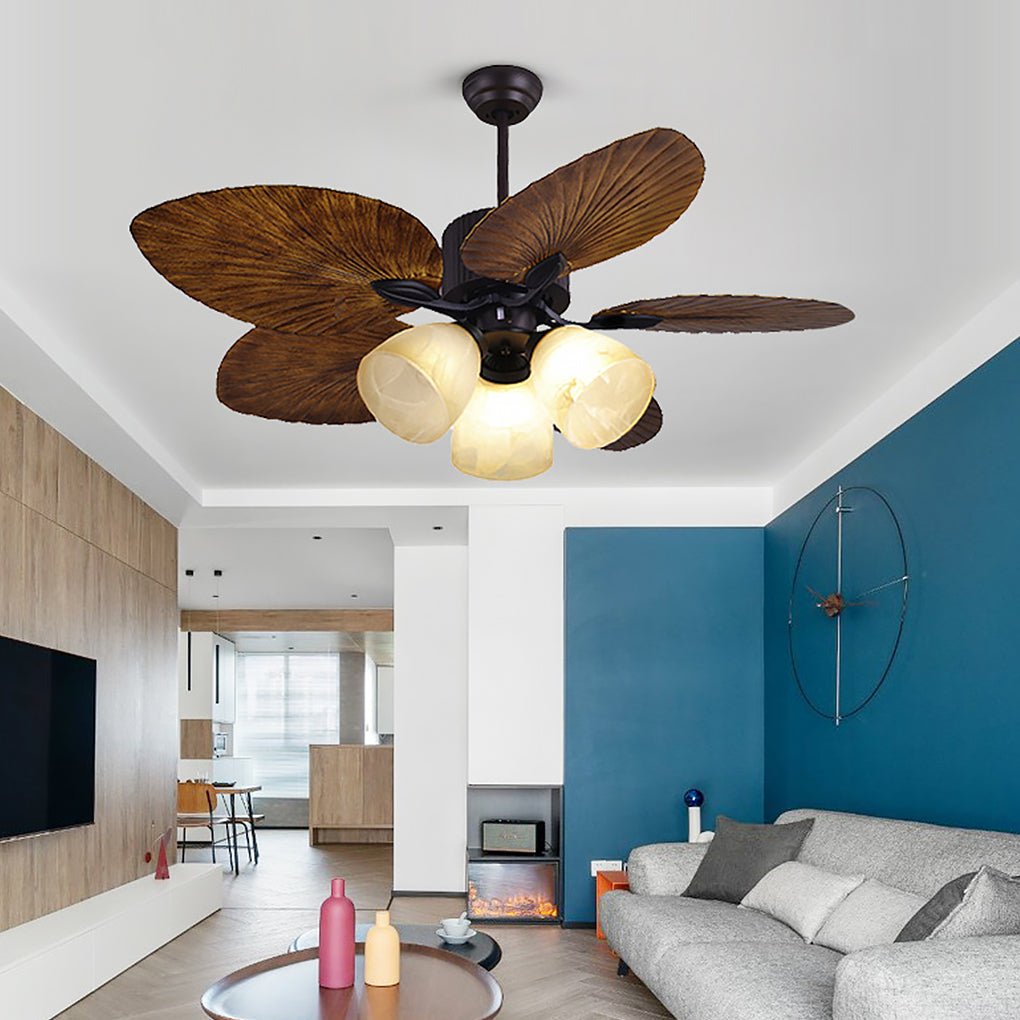 52" Leaf Shaped Blades Dimming 12W LED Rustic Inverter Ceiling Fan Light