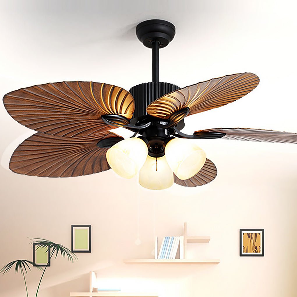 52" Leaf Shaped Blades Dimming 12W LED Rustic Inverter Ceiling Fan Light