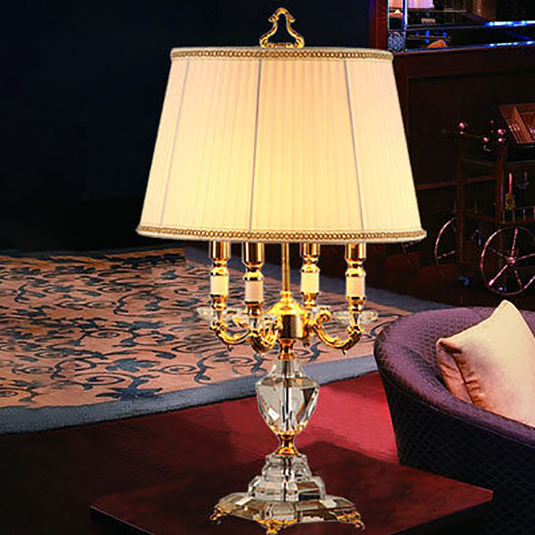 European Luxury Fabric Candle Holder Crystal Base 4-Light Table Lamp Elegant Home Decor Modern Lighting Designer Table Lamp for Living Room Bedroom Beautiful Ambiance Unique Gift Idea High-End Decorative Lighting Premium Quality Fabric Lighting Fixture