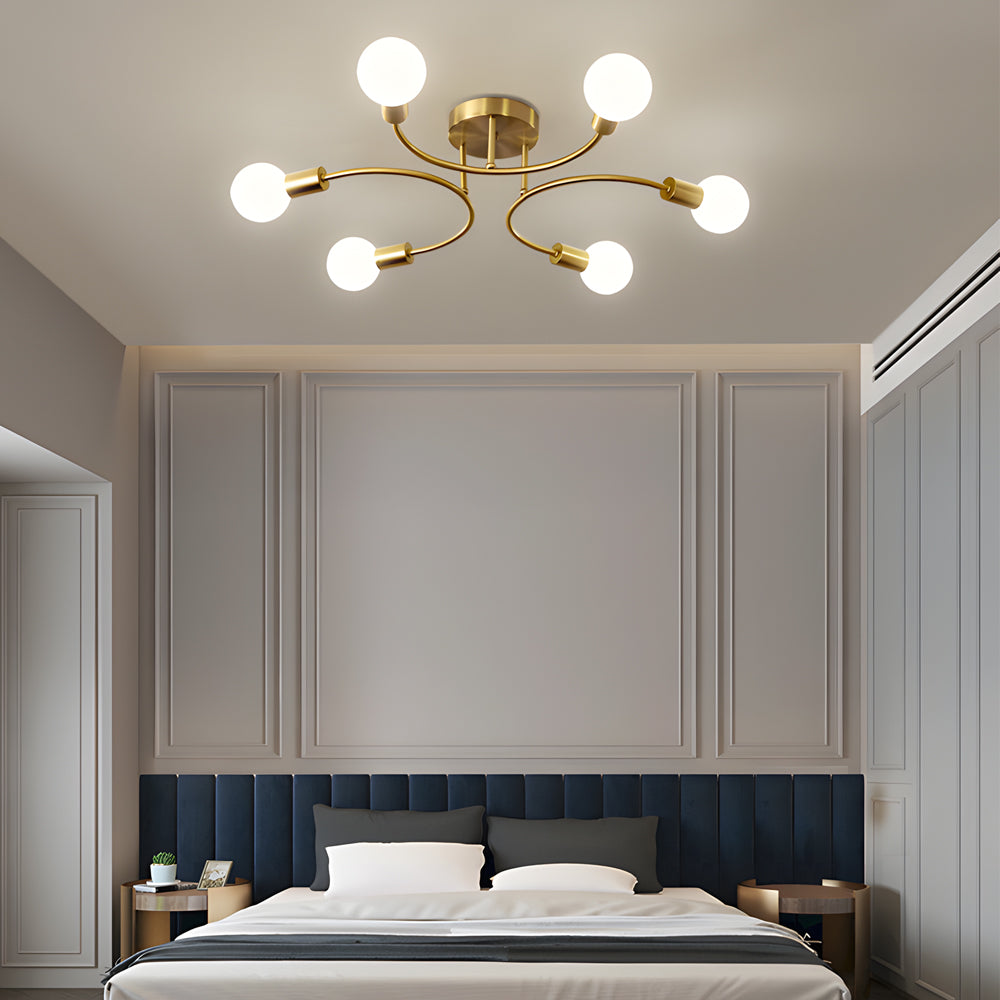 Flush Mount Gold Ceiling Light - Modern Curved Arm Iron Design
