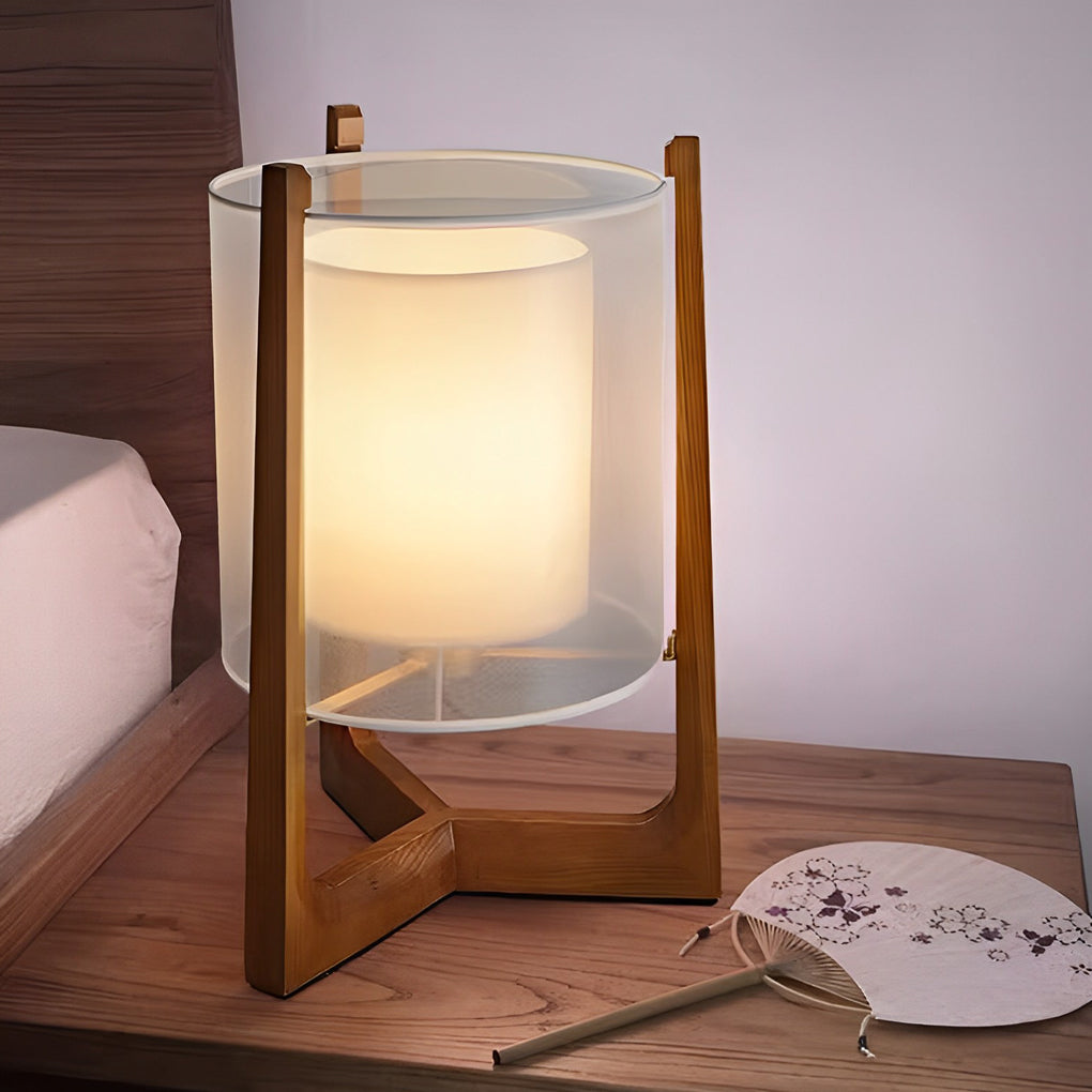 Rustic Japanese Wood LED Floor Lamp - Double Shade Design, Eco-Friendly Lighting for Home Decor