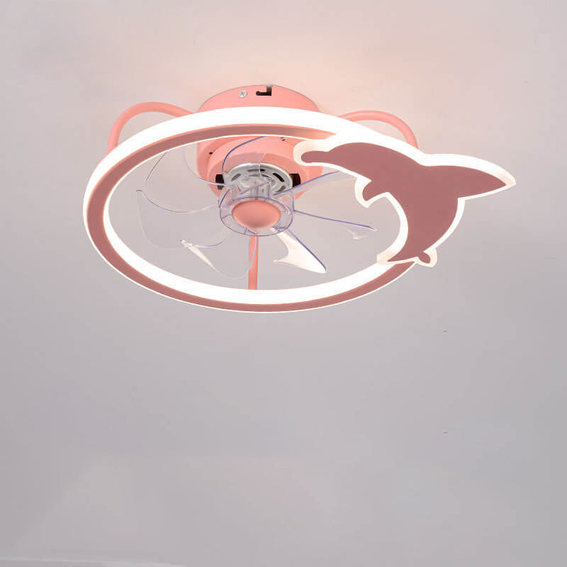 Child-Friendly Star Dolphin LED Ceiling Fan Light - Quiet Flush Mount Design