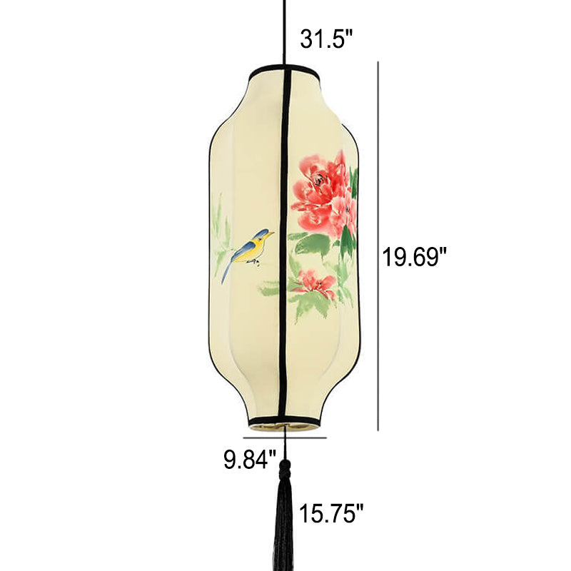 Oriental Antique Handmade Oval Lantern Pendant Light - 1-Light Fabric Fixture