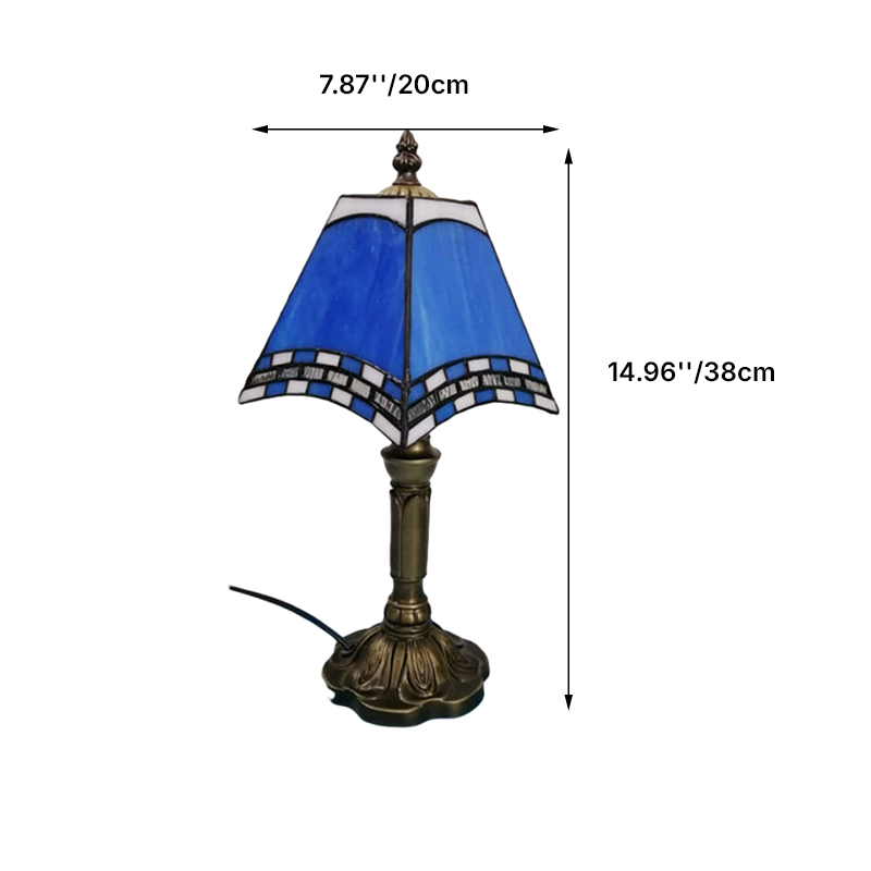 Traditional Tiffany Square Stained Glass Table Lamp - 1-Light Iron Fixture for Bedroom Decor