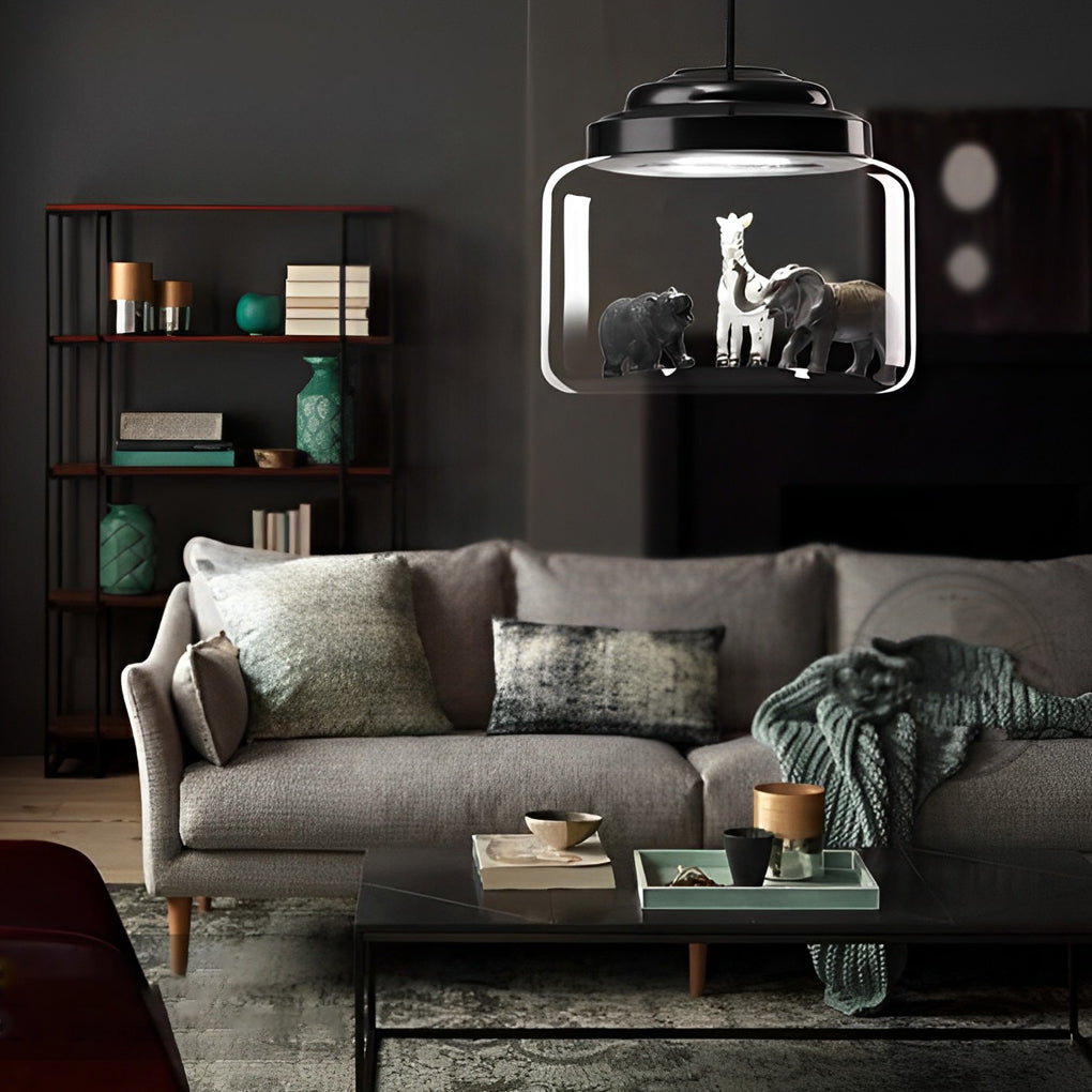 Personality Animal Model LED Pendant Light - Modern Black Decor Glass Jar