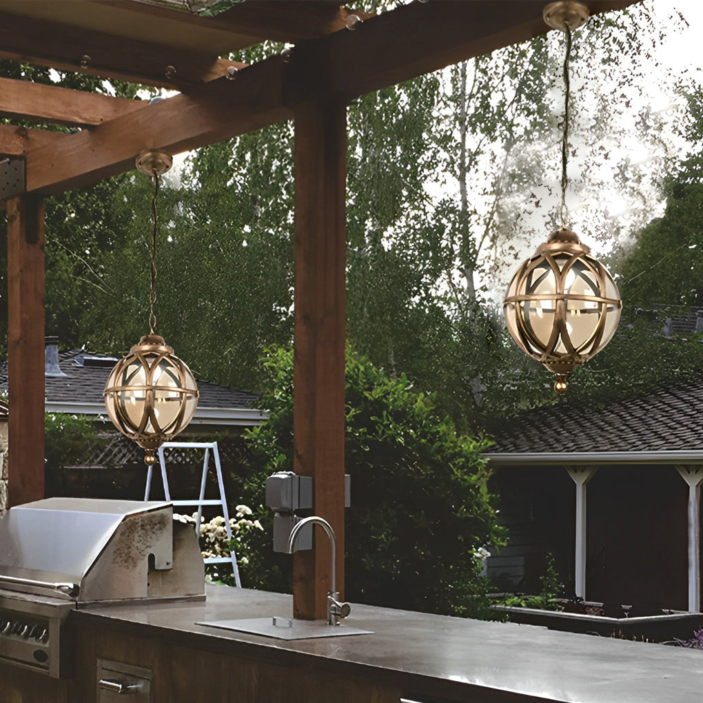 Metal Orb Pendant Light - Moisture Proof Outdoor Ceiling Globe