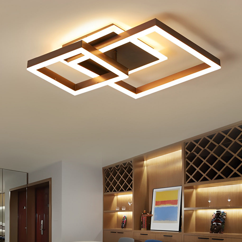 Modern Square Overlapping LED Ceiling Light Fixture - Brown Aluminum Design