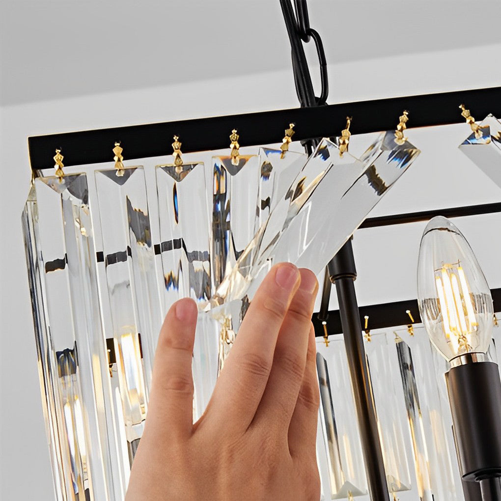 4-Light Modern Crystal LED Chandelier - Three-Step Dimming, Black Finish