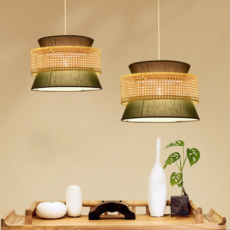 Modern Rattan Japanese Drum Pendant Light - 1-Light Fixture for Home Decor