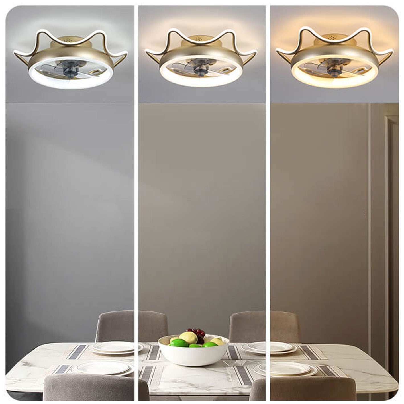 Nordic Light Luxury Round Wrought Iron LED Ceiling Fan Light