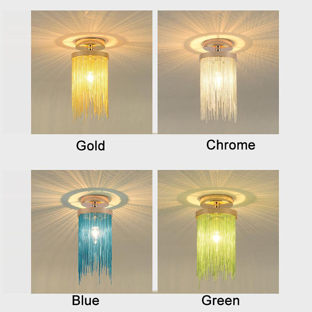 Metal LED Modern Farmhouse Semi Flush Mount Light with Tassel Pendant