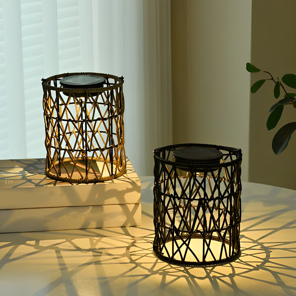 Rattan Solar Garden Lantern - Waterproof Modern Lawn Light