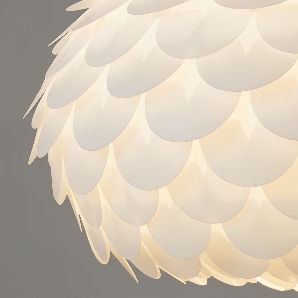 Round Fish Scales LED Pendant Light - Three Step Dimming, Modern White Design