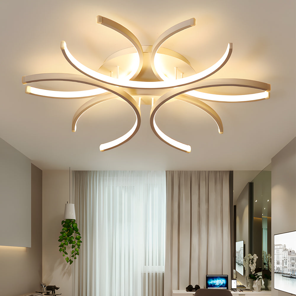 Simple Semi-Circle Lines Flower LED Ceiling Light Dimmable Modern Fixture
