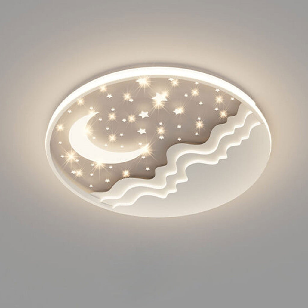 Nordic Aluminum LED Flush Mount Ceiling Light – Round Star Moon Design - Modern Home Lighting