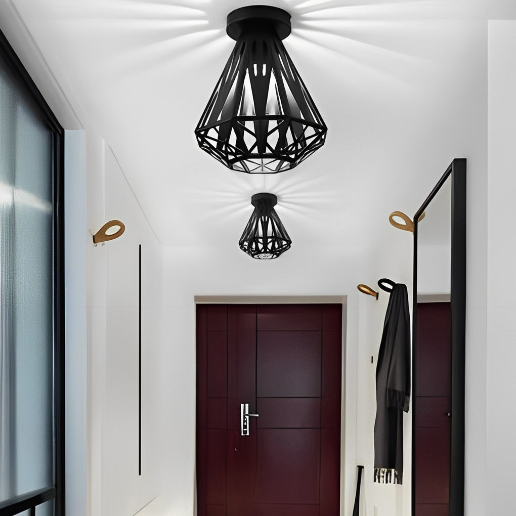 Retro Iron Cage LED Ceiling Light Fixture - American Style Pendant Lighting