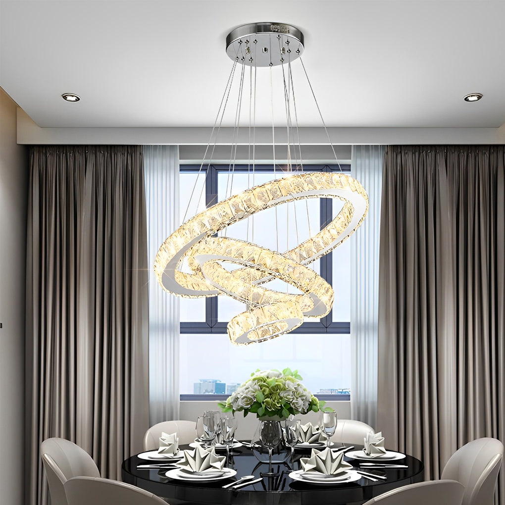 Luxury Crystal LED Chandelier 3-Tier Geometric Pendant Light
