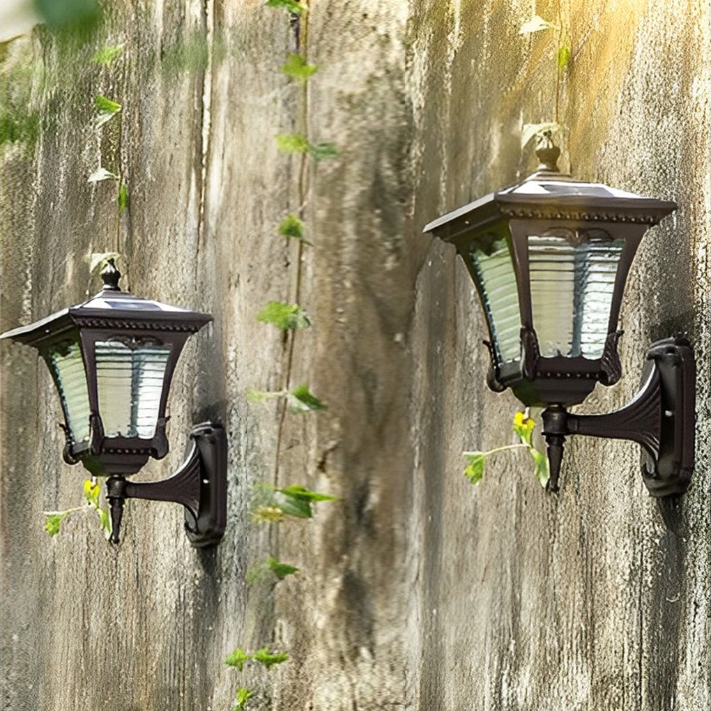 Vintage Striped Glass LED Solar Wall Lights Waterproof Black Retro
