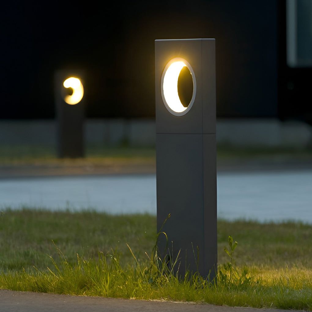 Sleek Black Modern Outdoor Bollard Lights with Round Hole Design