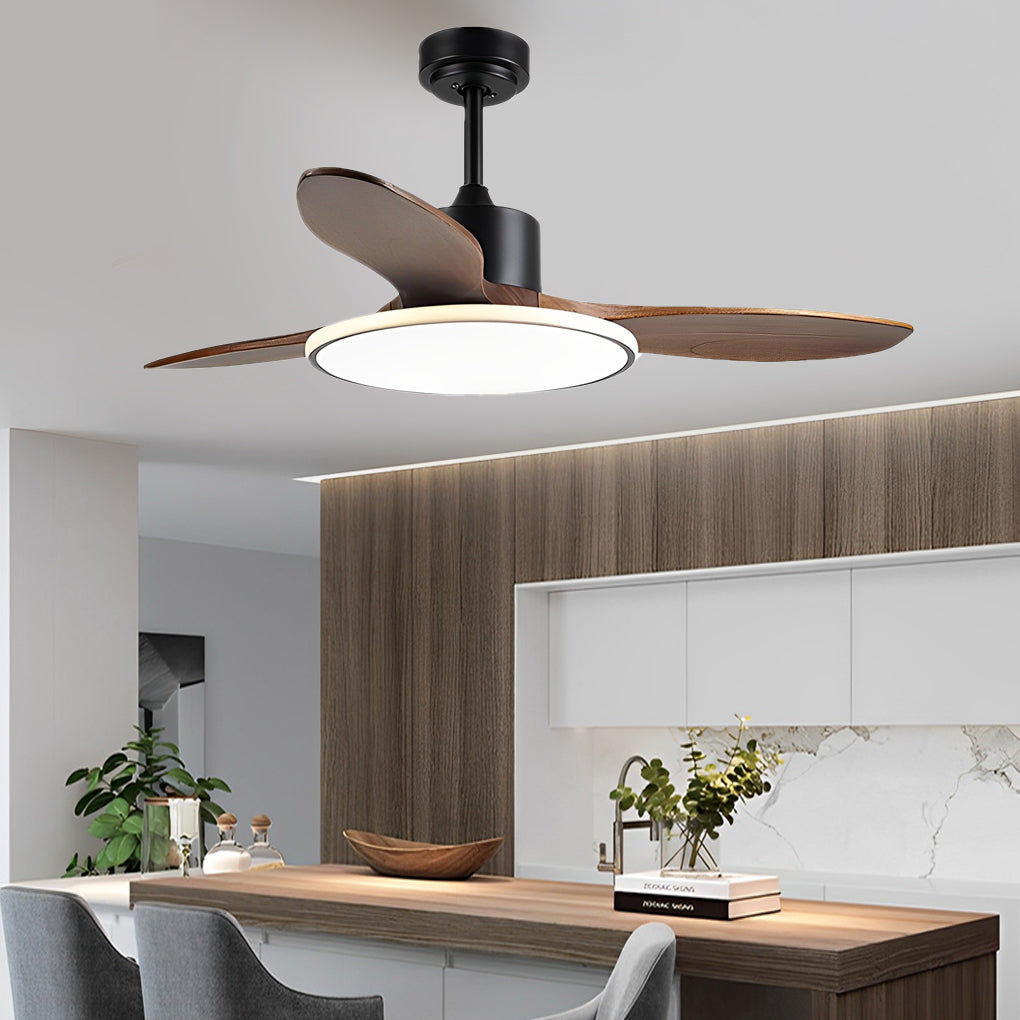 Wood Mute Dimmable LED Nordic Ceiling Fan Light with Remote Control