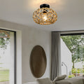 Round Hand Woven Cage Rope Ceiling Light Chandelier - Beige Retro Minimalist Decor