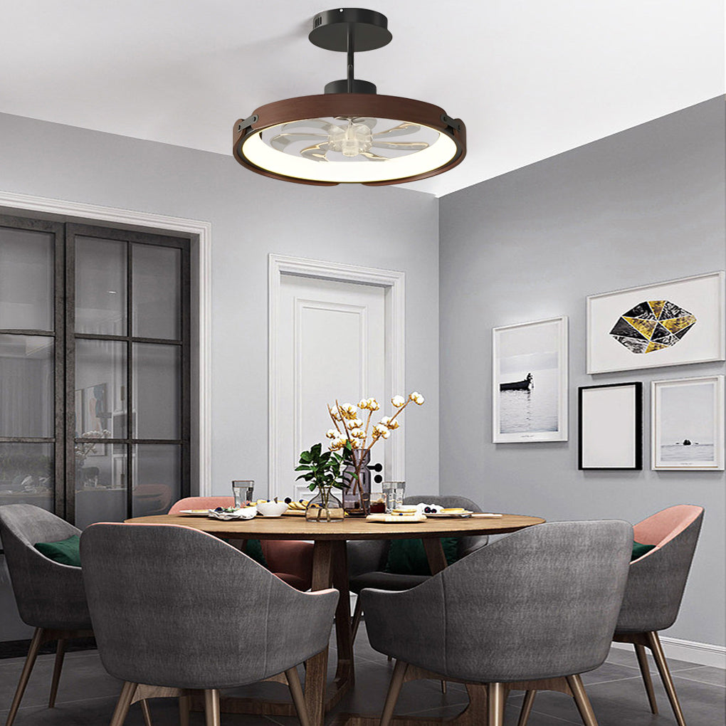 Round Wood LED Bladeless Ceiling Fan with App Control & 3-Step Dimming