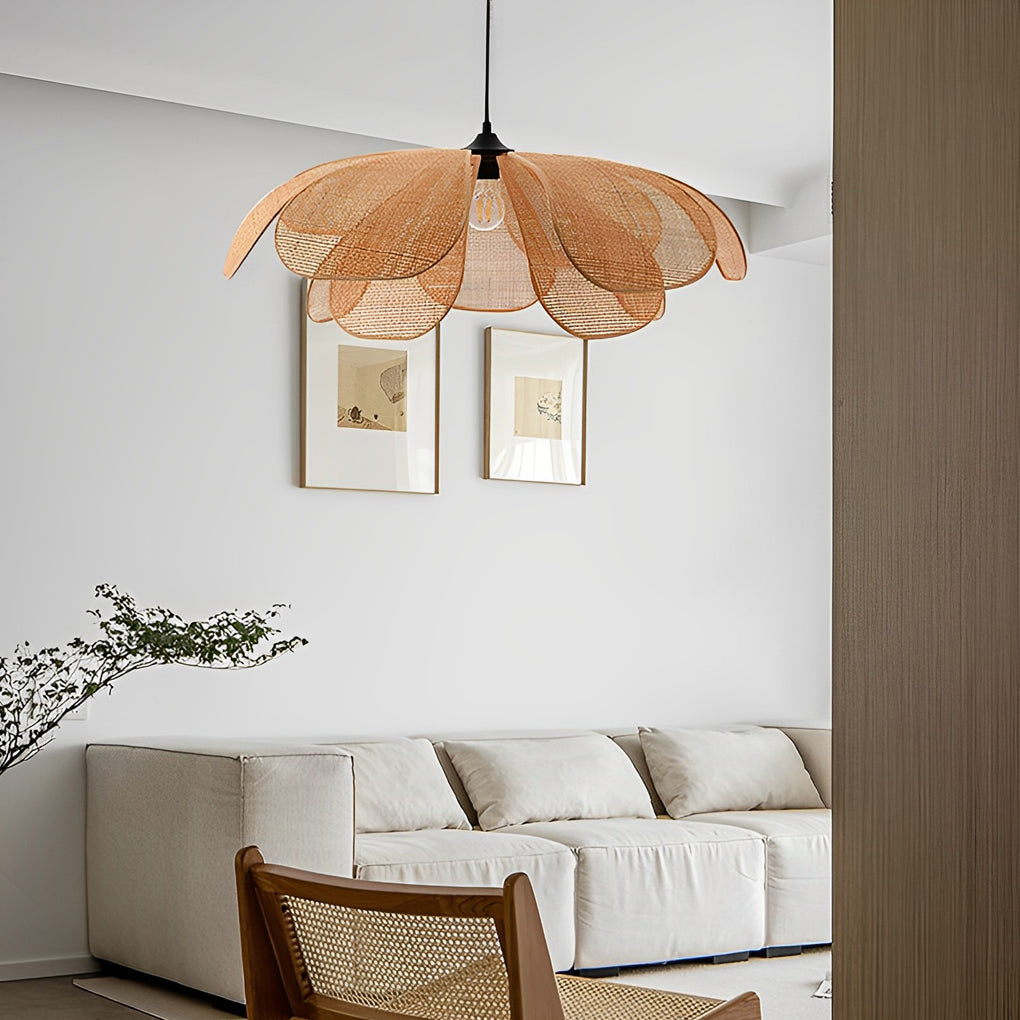 Rattan Flower Petals Japanese Chandelier - Three Step Dimming Light Fixture