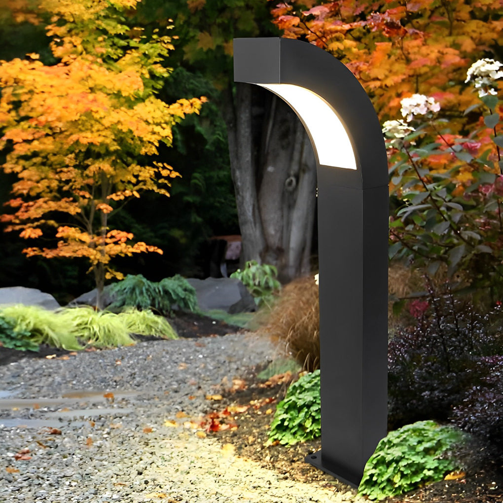 Curved Black LED Landscape Path Lighting - Minimalist Outdoor Lighting