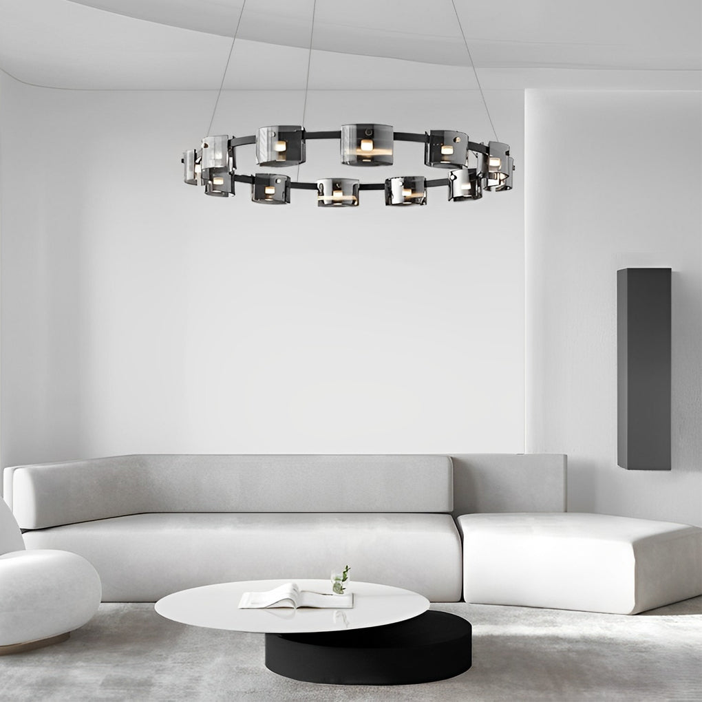 Circle Glass Stepless Dimming LED Chandelier - Nordic Design with Brightness Memory