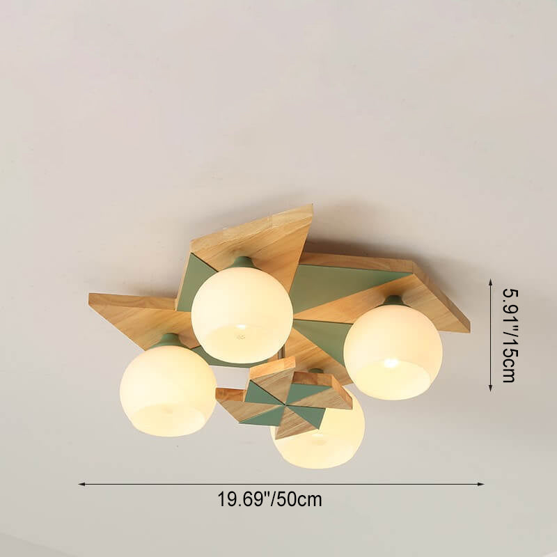 Scandinavian Modern Giraffe Pentagram Semi-Flush Mount Light - Iron & Glass 4/5 Light Ceiling Fixture