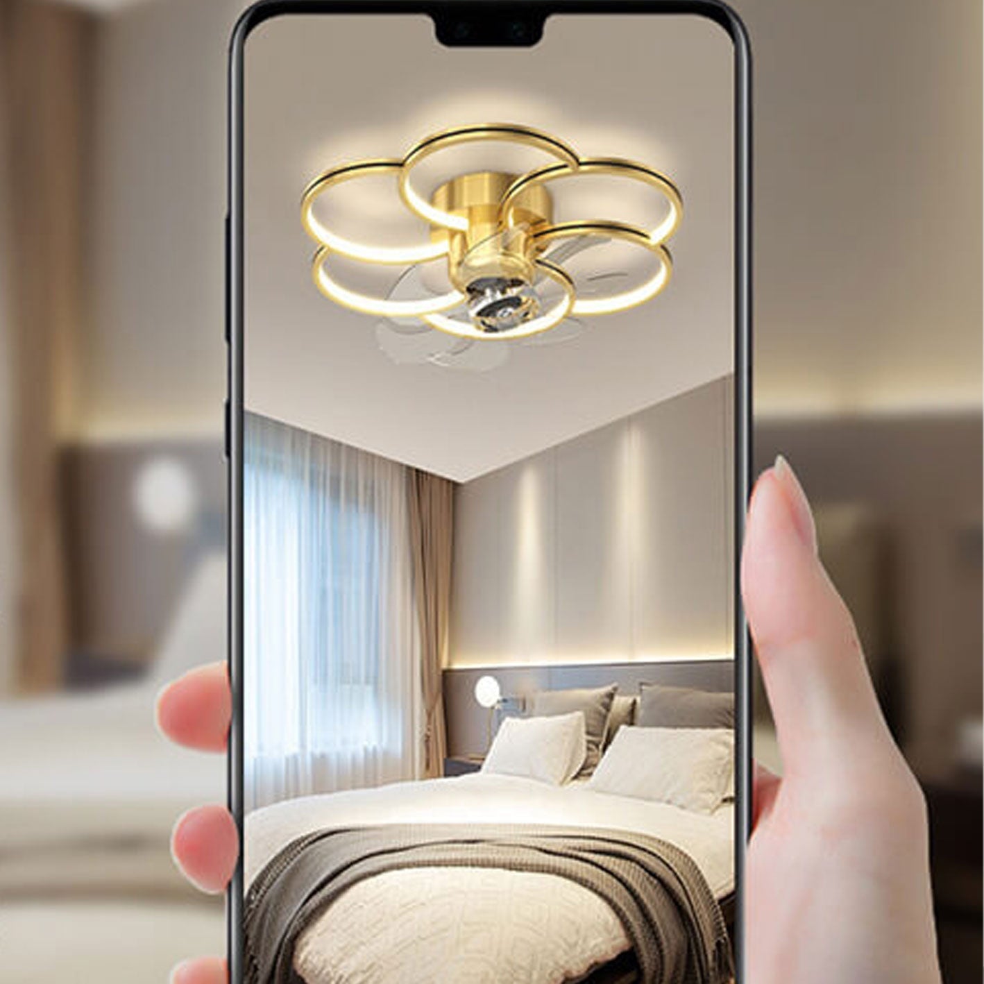 Modern Luxury Flower Petal LED Ceiling Fan Light Fixture