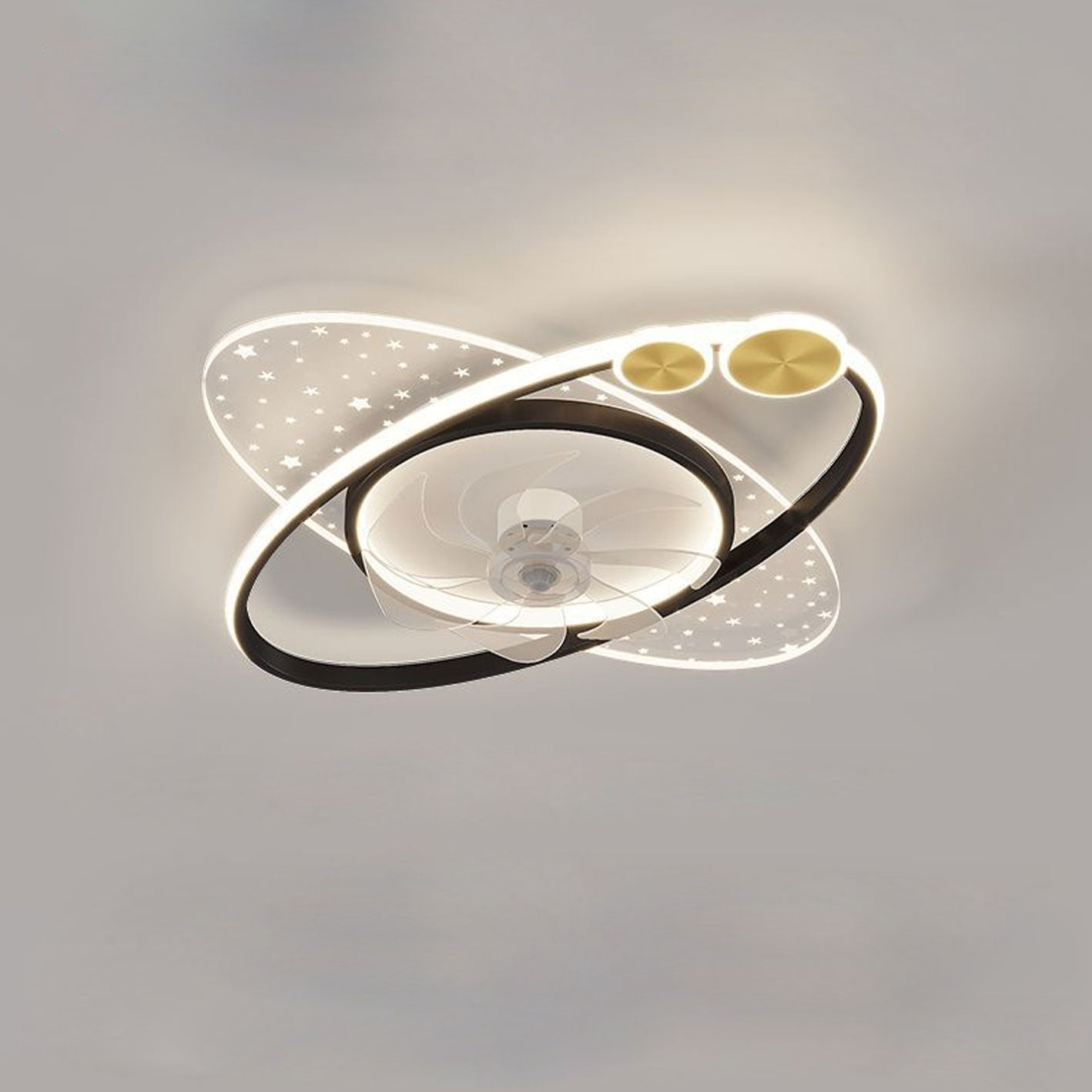 Modern LED Flush Mount Ceiling Fan Light - Creative Planet Star Effect Design, Energy Efficient, Stylish Home Lighting