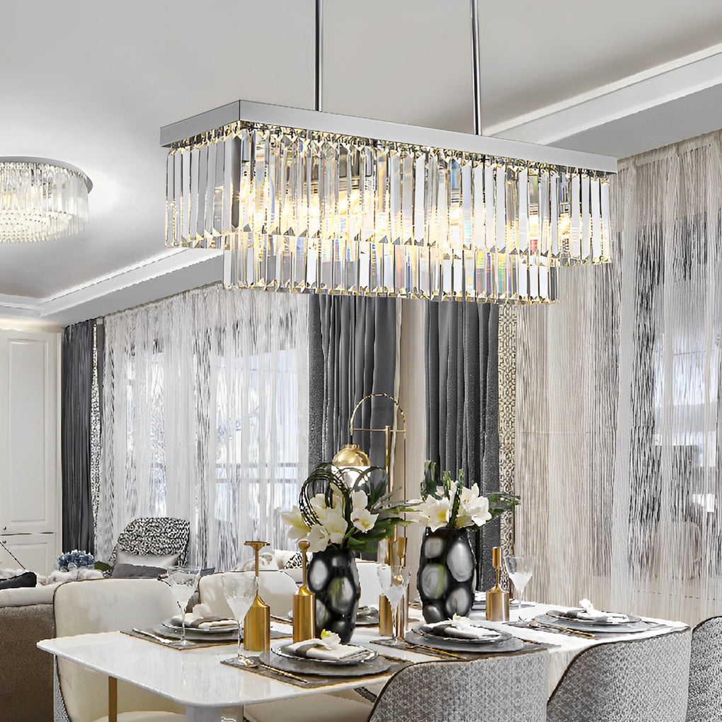 Rectangular Metal Crystal Chandelier - 3 Step Dimming Nordic Design for Dining Room