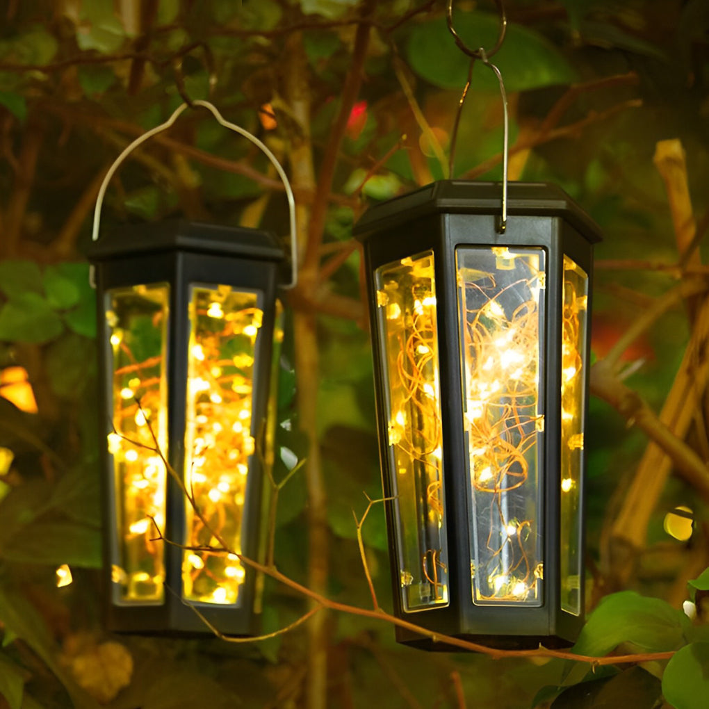 2Pcs Hexagonal Solar LED String Lights with Motion Sensor for Lawn Decoration