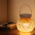 Rustic Bamboo Lantern Table Lamp with Handle – Portable Woven Design for Home Decor and Outdoor Use