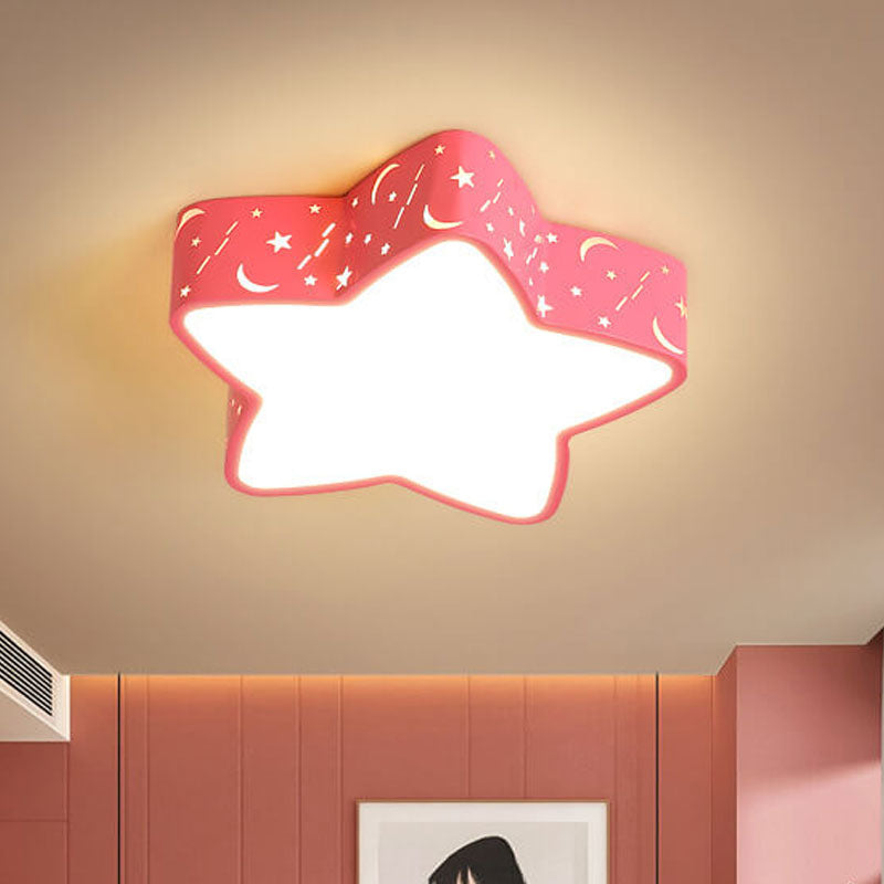 Cartoon Creative Star Shape LED Flush Mount Ceiling Light Fixture for Kids' Room, Nursery, Children’s Bedroom, Modern Ceiling Lamp, Cute Decorative Lighting, Energy-Efficient Star Pendant Light for Playroom or Baby Room