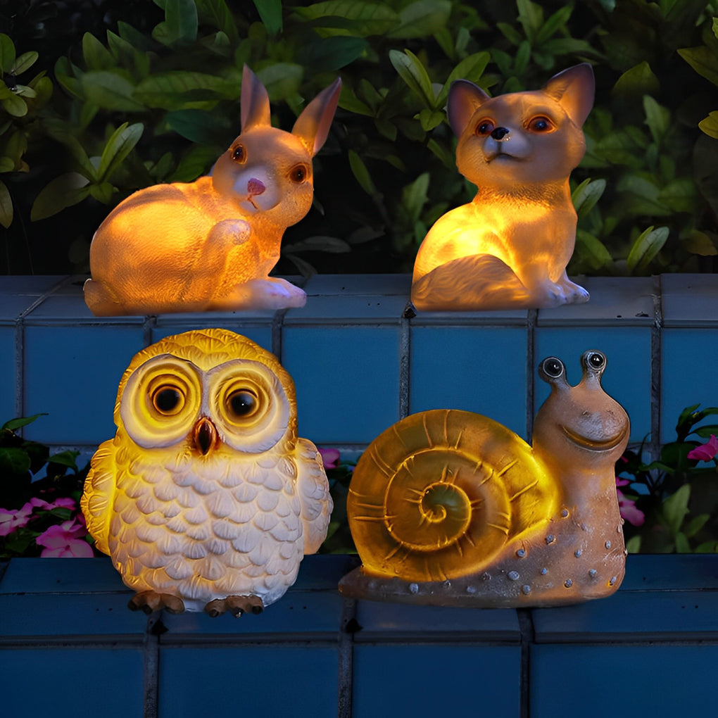 Resin LED Solar Lights for Garden - Dog, Rabbit, Snail, Owl Decor
