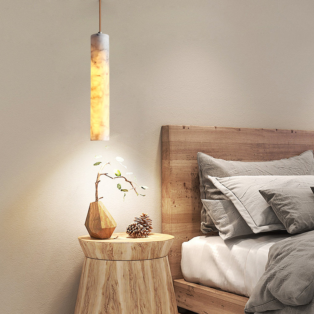 Elongated Cylindrical Marble Chandelier Pendant Light